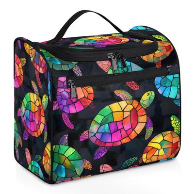 Adornori Turtle Travel Toiletry Bag for Women Large Capacity Wide-open Makeup Organizer Cosmetic Travel Bags for Toiletries, Sea Turtle