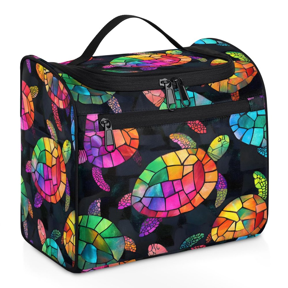 Adornori Turtle Travel Toiletry Bag for Women Large Capacity Wide-open Makeup Organizer Cosmetic Travel Bags for Toiletries, Sea Turtle