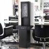 Classic Barber Station, Salon Station with Locking Drawer, Glass Door, Storage Cabinets, Dryer Holders, Wood Hair Styling Equipment, Black view 2