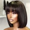 Women Straight Short Bob Wig With Bangs Human Hair Glueless Remy Hair Cosplay Party Wigs view 1