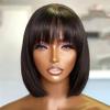 Women Straight Short Bob Wig With Bangs Human Hair Glueless Remy Hair Cosplay Party Wigs view 3