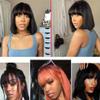 Women Straight Short Bob Wig With Bangs Human Hair Glueless Remy Hair Cosplay Party Wigs view 4