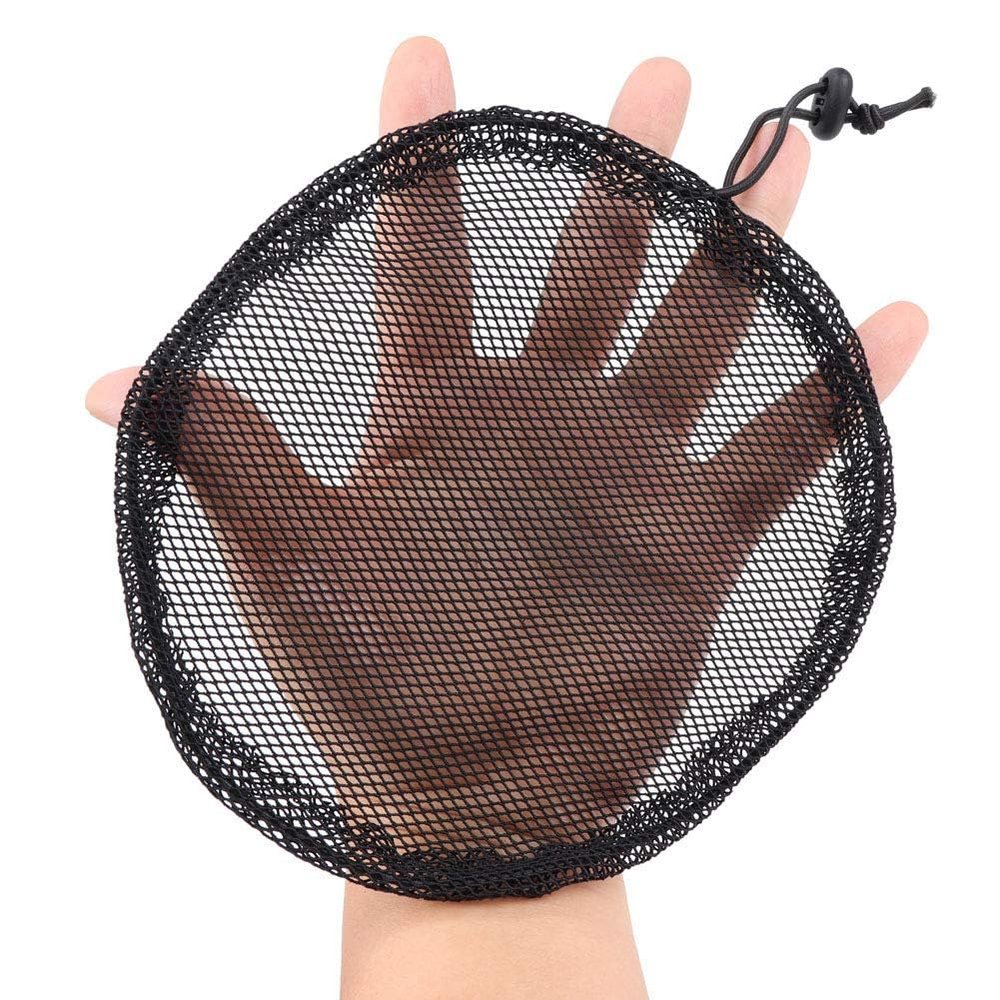 5 Pcs Hair Net for Wig Making Afro Puff Drawstring Ponytail And Afro Hair Bun - Black Glueless Ponytail Hairnet with 10 Pcs Wig Combs - Adjustable Strap Afro Hair Bun Weaving Net For Women (S/Round)