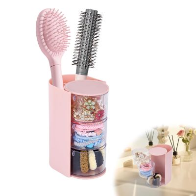 Pink Hair Accessory Organizer, 3-Layer Clear Hair Accessories Organizer Rotatable Small Jewelry Box for Clip Earring Necklaces, The Latest Gift for A Girl.