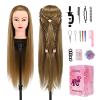 28" Mannequin Head With Hair Cosmetology Manikin Practice Braiding Doll Head For Hair Styling Training Head For Braiding Hairdressing With Free Wig Head Stand Hair Styling Tools Set (Golden) view 1