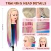 28" Mannequin Head With Hair Cosmetology Manikin Practice Braiding Doll Head For Hair Styling Training Head For Braiding Hairdressing With Free Wig Head Stand Hair Styling Tools Set (multicolour) view 2