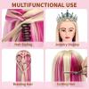 28" Mannequin Head With Hair Cosmetology Manikin Practice Braiding Doll Head For Hair Styling Training Head For Braiding Hairdressing With Free Wig Head Stand Hair Styling Tools Set (multicolour) view 3