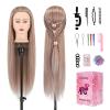 28" Mannequin Head With Hair Cosmetology Manikin Practice Braiding Doll Head For Hair Styling Training Head For Braiding Hairdressing With Free Wig Head Stand Hair Styling Tools Set (light brown) view 1