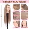 28" Mannequin Head With Hair Cosmetology Manikin Practice Braiding Doll Head For Hair Styling Training Head For Braiding Hairdressing With Free Wig Head Stand Hair Styling Tools Set (light brown) view 2
