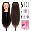 28" Mannequin Head With Hair Cosmetology Manikin Practice Braiding Doll Head For Hair Styling Training Head For Braiding Hairdressing With Free Wig Head Stand Hair Styling Tools Set (Dark brown) view 1