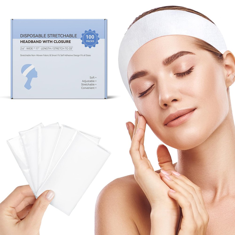 100 Count Disposable Headbands for Spa Headband for Washing Face Individually Wrapped Headbands for Women, Non-woven Fabric Facial Headband, Esthetician Supplies Makeup Artists & Salon Professionals