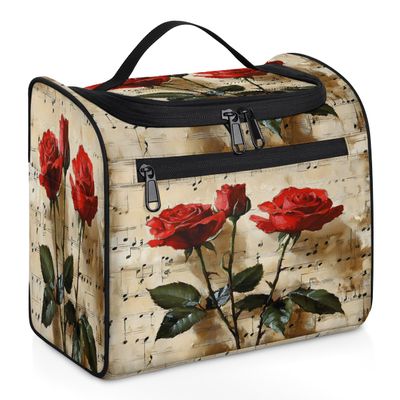 Adornori Red Rose Travel Toiletry Bag for Women Large Capacity Wide-open Makeup Organizer Cosmetic Travel Bags for Toiletries, Rose Floral