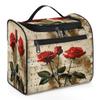 Adornori Red Rose Travel Toiletry Bag for Women Large Capacity Wide-open Makeup Organizer Cosmetic Travel Bags for Toiletries, Rose Floral view 1