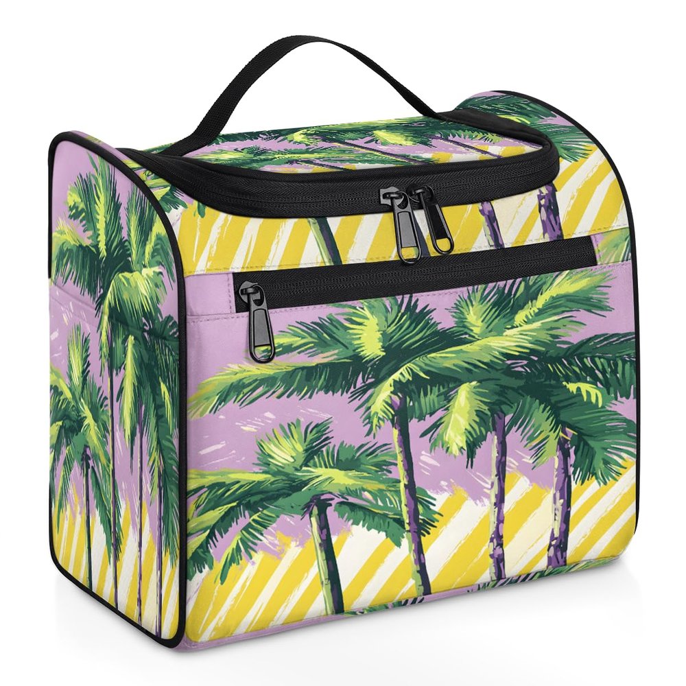 Adornori Palm Tree Travel Toiletry Bag for Women Large Capacity Wide-open Makeup Organizer Cosmetic Travel Bags for Toiletries, Tropical