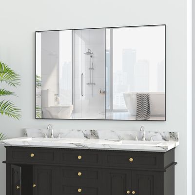 48"x32" Oversized Modern Rectangle Bathroom Mirror with Balck e Decorative Large Wall Mirrors for Bathroom Living Room Bedroom Vertical or Horizontal Wall Mounted Mirror with Aluminum e