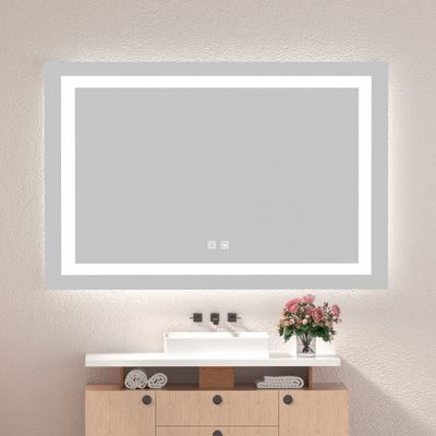 48 x 36 Inch Frameless Rectangular LED Bathroom Vanity Mirror with Touch Sensor, Anti Fog, and 3 Color Options in Silver