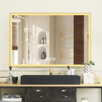 48 * 32in LED ed Bathroom Vanity Mirror, Aluminum e with 45 Beveled Angle Beveled Lights, 3 Colors, Anti Fog, Suitable for Modern Decoration