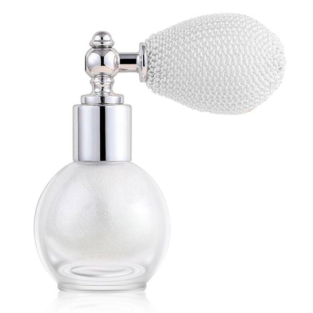 Pearl White Highlighter Spray for Face and Body, Rich Color Loose Shimmer Powder Long Lasting Sparkly Spray High Gloss Makeup for Women Rave Festival Prom Stage Wedding Party, #1