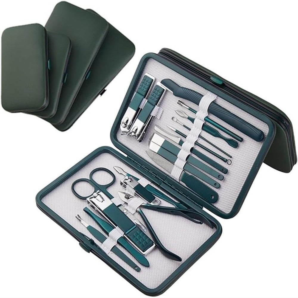 UHKOIXDFGQA Green Nail Clippers Set with Pedicure Tools and Nail Box Complete Manicure Kit for Nail Decoration Personal Care Grooming Kit