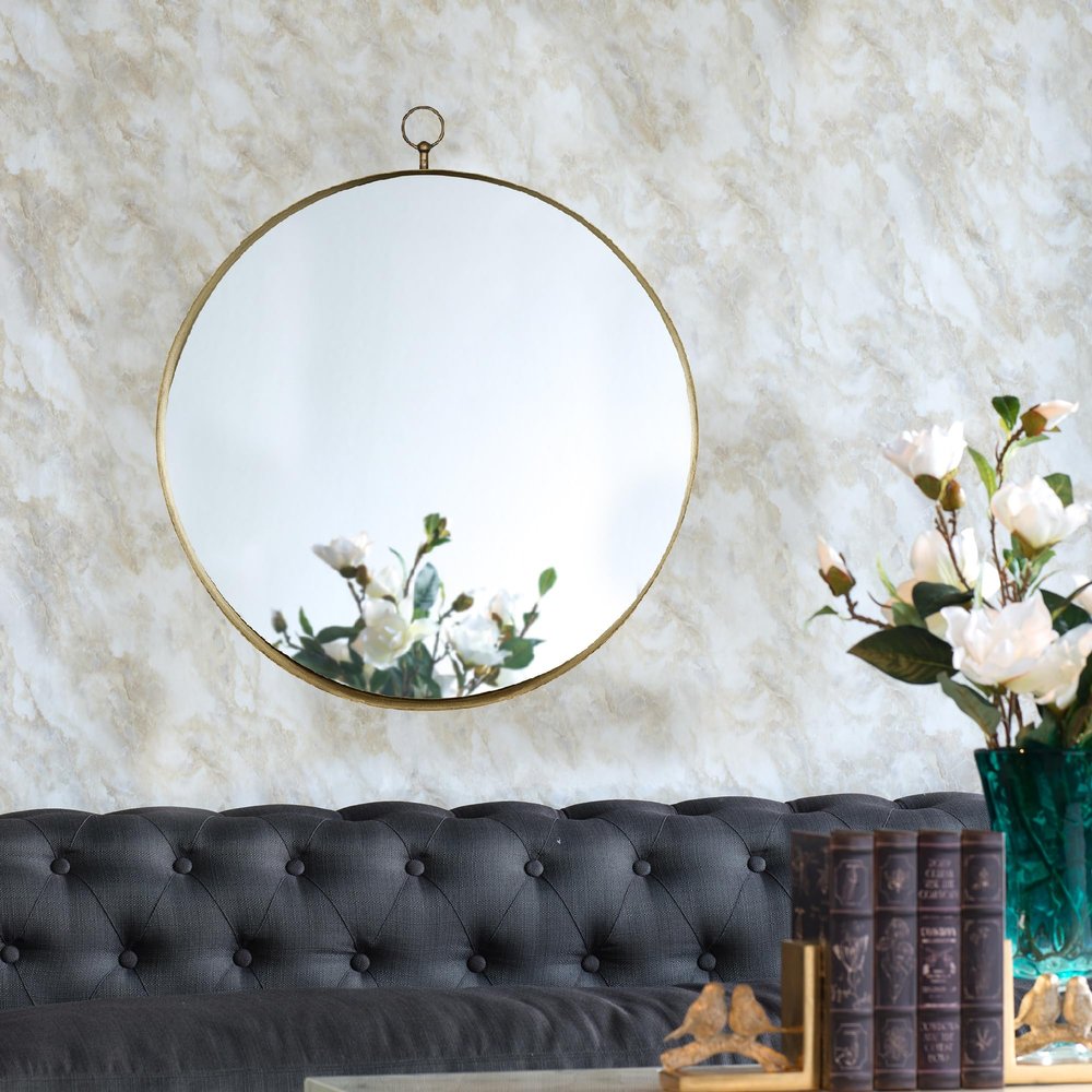 24"x28" Gold Round Mirror, Circle Mirror with Iron e for Living Room Bedroom Vanity Entryway Hallway