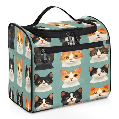 Adornori Cat Travel Toiletry Bag for Women Large Capacity Wide-open Makeup Organizer Cosmetic Travel Bags for Toiletries, Funny