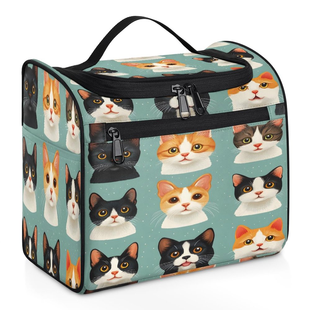 Adornori Cat Travel Toiletry Bag for Women Large Capacity Wide-open Makeup Organizer Cosmetic Travel Bags for Toiletries, Funny