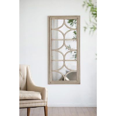 28"x59" Glister Rectangular Mirror with Distressed White e with Decorative Window Look, Vertical or Horizontal
