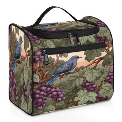 Adornori Vintage Bird Travel Toiletry Bag for Women Large Capacity Wide-open Makeup Organizer Cosmetic Travel Bags for Toiletries