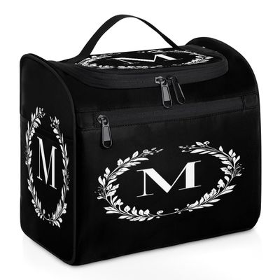 Adornori Letter M Travel Toiletry Bag for Women Large Capacity Wide-open Makeup Organizer Cosmetic Travel Bags for Toiletries, Natural Floral Design