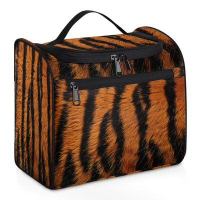 Adornori Tiger Wild Safari Skin Travel Toiletry Bag for Women Large Capacity Wide-open Makeup Organizer Cosmetic Travel Bags for Toiletries