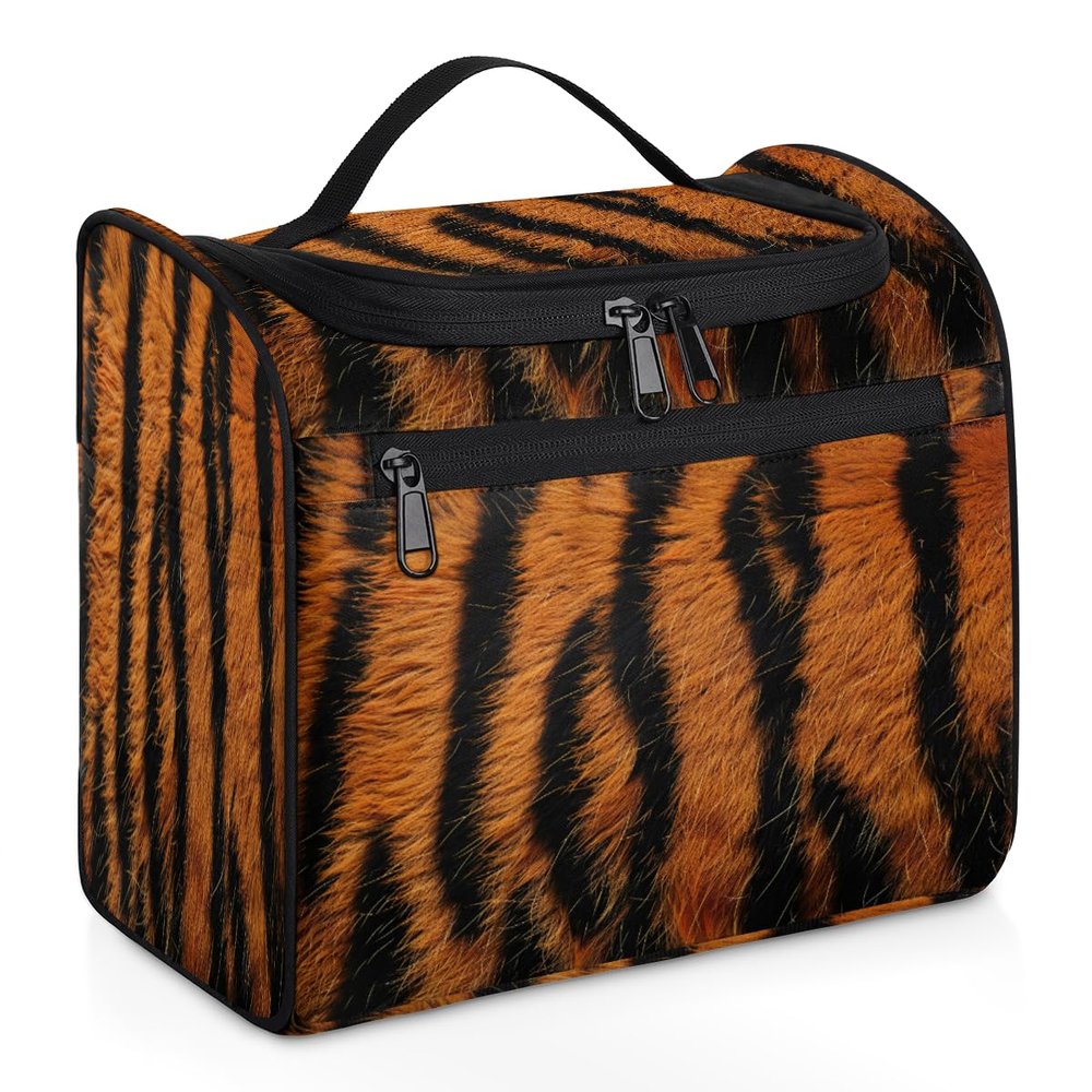 Adornori Tiger Wild Safari Skin Travel Toiletry Bag for Women Large Capacity Wide-open Makeup Organizer Cosmetic Travel Bags for Toiletries