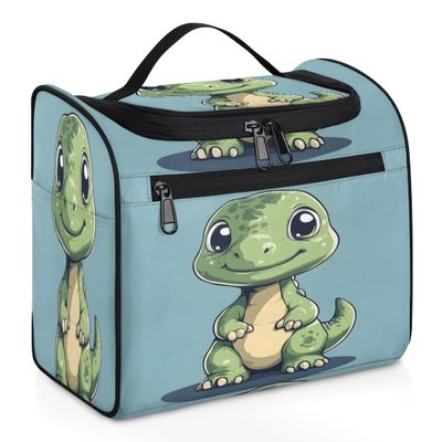 Adornori Cute Travel Toiletry Bag for Women Large Capacity Wide-open Makeup Organizer Cosmetic Travel Bags for Toiletries, Dinosaur
