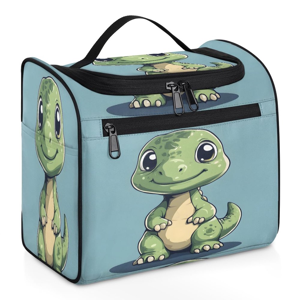 Adornori Cute Travel Toiletry Bag for Women Large Capacity Wide-open Makeup Organizer Cosmetic Travel Bags for Toiletries, Dinosaur