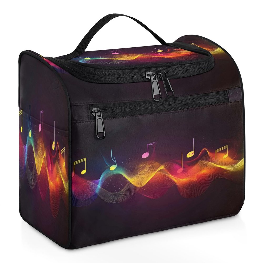 Adornori Music Travel Toiletry Bag for Women Large Capacity Wide-open Makeup Organizer Cosmetic Travel Bags for Toiletries, Musical Note