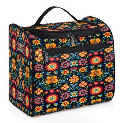 Adornori Boho Flower Travel Toiletry Bag for Women Large Capacity Wide-open Makeup Organizer Cosmetic Travel Bags for Toiletries