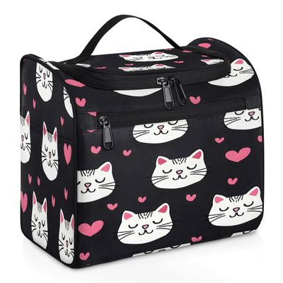 Adornori Cute Cat Travel Toiletry Bag for Women Large Capacity Wide-open Makeup Organizer Cosmetic Travel Bags for Toiletries