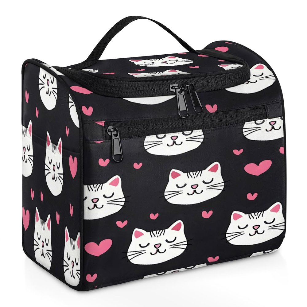 Adornori Cute Cat Travel Toiletry Bag for Women Large Capacity Wide-open Makeup Organizer Cosmetic Travel Bags for Toiletries