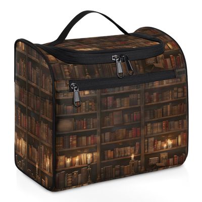 Adornori Library Bookshelf Travel Toiletry Bag for Women Large Capacity Wide-open Makeup Organizer Cosmetic Travel Bags for Toiletries