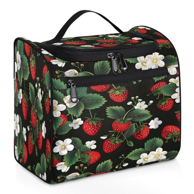 Adornori Cute Strawberry Travel Toiletry Bag for Women Large Capacity Wide-open Makeup Organizer Cosmetic Travel Bags for Toiletries
