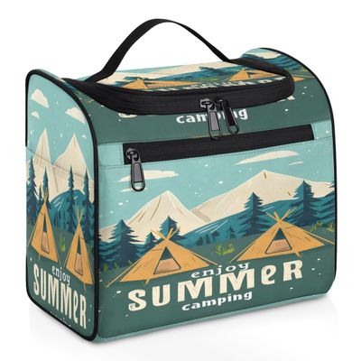 Adornori Camping Theme Travel Toiletry Bag for Women Large Capacity Wide-open Makeup Organizer Cosmetic Travel Bags for Toiletries