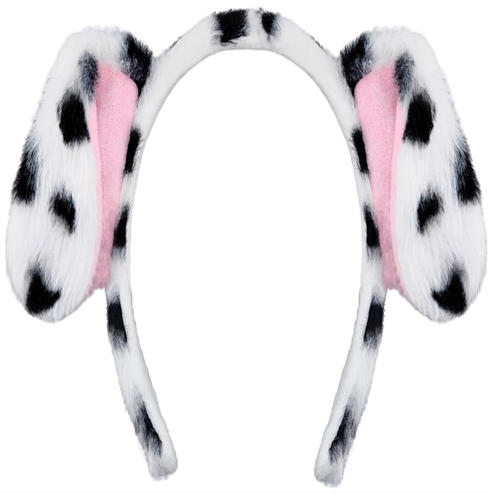 Delfd Dalmatian Ears Headband Women Fluffy Dog Ears Headband Adult Black and White Dalmatian Dog Costume for Women Adult Halloween or Costume Party