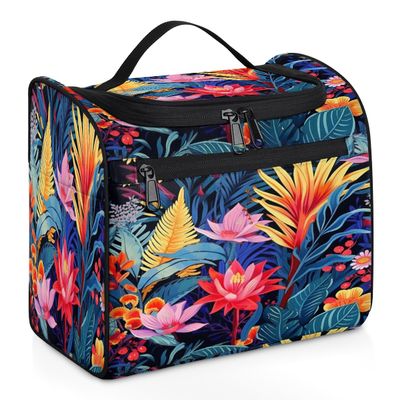 Adornori Colorful Floral Travel Toiletry Bag for Women Large Capacity Wide-open Makeup Organizer Cosmetic Travel Bags for Toiletries