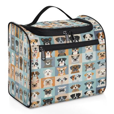 Adornori Cute Animal Dogs Puppy Travel Toiletry Bag for Women Large Capacity Wide-open Makeup Organizer Cosmetic Travel Bags for Toiletries