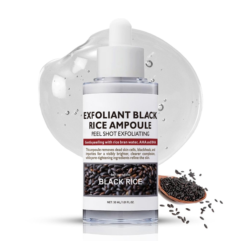 Black-Rice Peeling Ampoule, Face Exfoliator Pore Minimizer for Face, Rice Ampoule Soft Exfoliating Face&Body Scrub Dead Skin Remover, Moisturizing, Smooth, Nourish, Korean Skin Care (1 Pack)