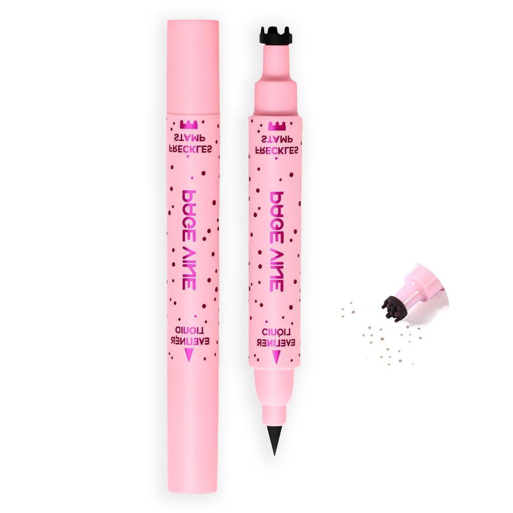 2 in 1 Fake Freckles Pen Stamp & Black Eyeliner,Freckles Stamp and Liquid Eyeliner Pencil Kit,Faux Freckles Stain Maker Pen for Sunkissed Makeup Natural Lifelike(Light)