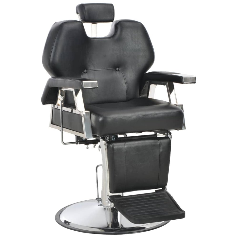 Barber Chair Black Faux Leather, Metal Medium