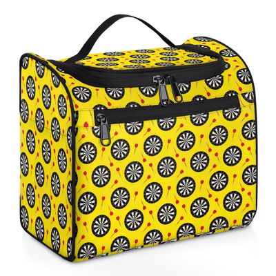 Adornori Dart Board Large Travel Toiletry Bag for Women, Travel Organizer for Toiletries, Waterproof Makeup Cosmetic Bag with Handle, Yellow
