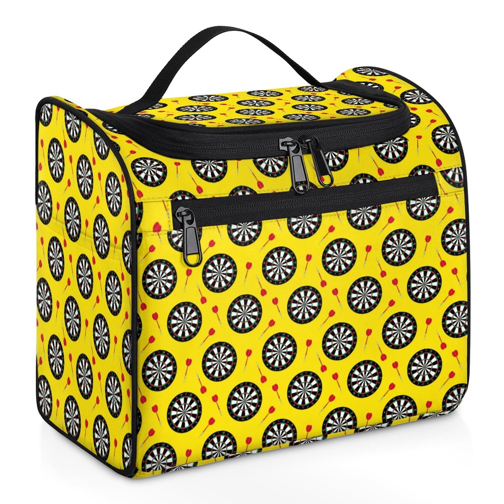 Adornori Dart Board Large Travel Toiletry Bag for Women, Travel Organizer for Toiletries, Waterproof Makeup Cosmetic Bag with Handle, Yellow