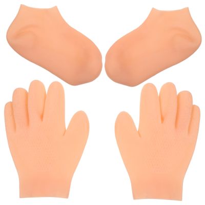 DEARMAMY Moisturizing Gloves and Socks Set for Women 2 Pairs Soft Elastic Hydrating Hand and Foot Care Waterproof Sun-Proof Dry Skin Treatment for Beach and Night Use