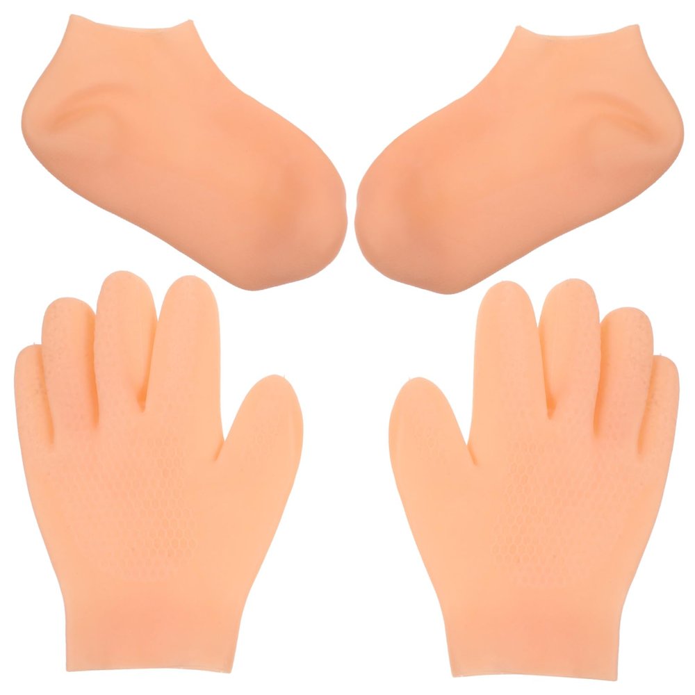 DEARMAMY Moisturizing Gloves and Socks Set for Women 2 Pairs Soft Elastic Hydrating Hand and Foot Care Waterproof Sun-Proof Dry Skin Treatment for Beach and Night Use